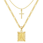 Cross Initial Necklace Set | Gold