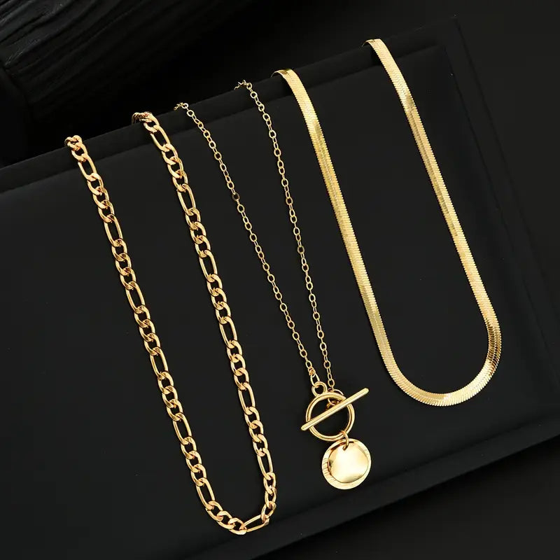 Savira Textured Coin Layered Necklace | Gold