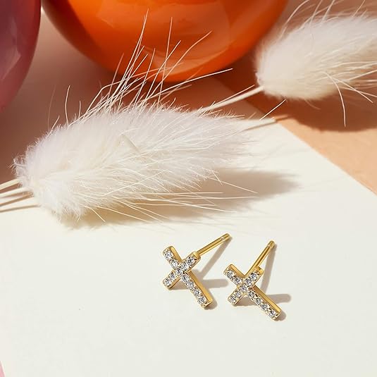 Paved Cross Studs | Gold