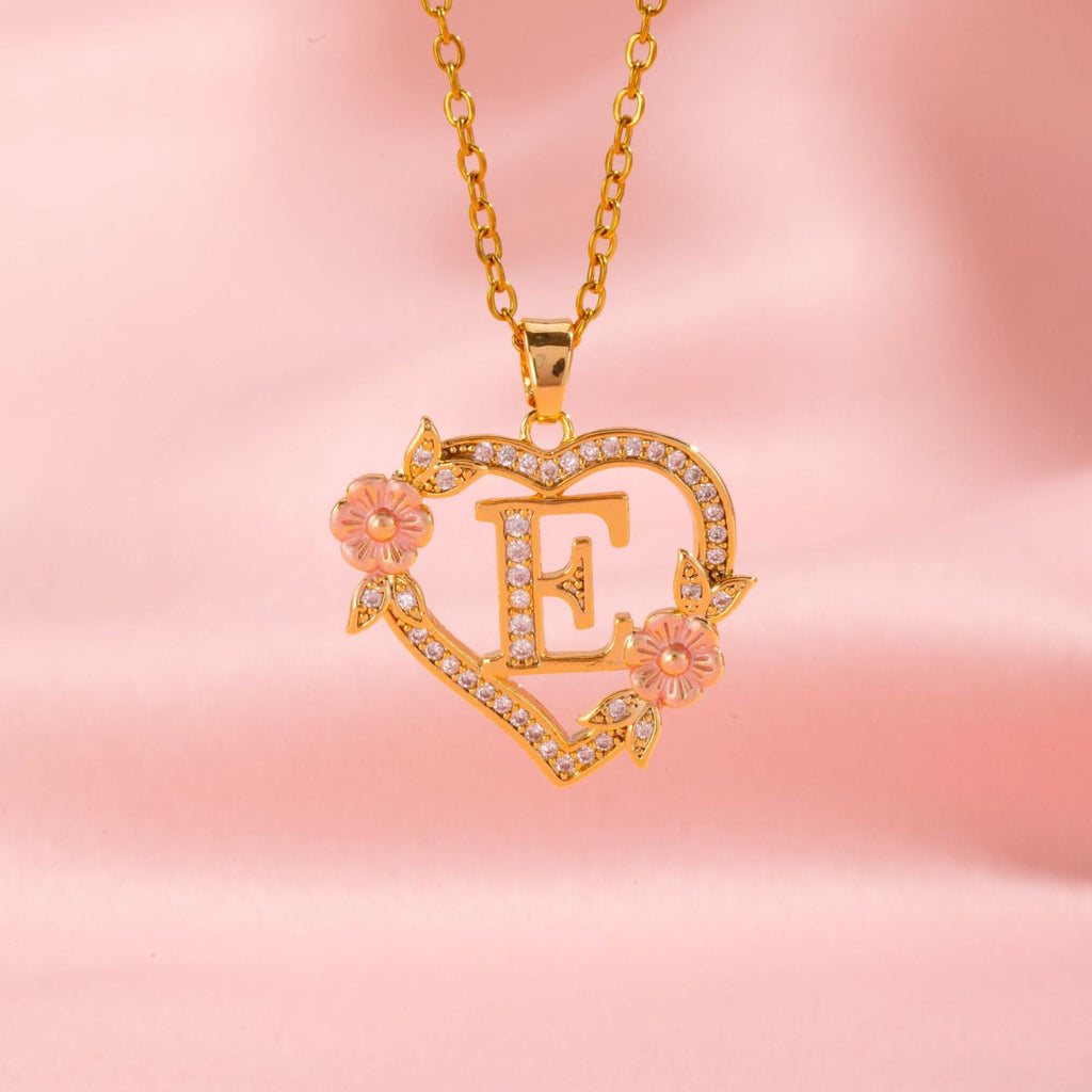Floral Charm Initial Necklace | Gold