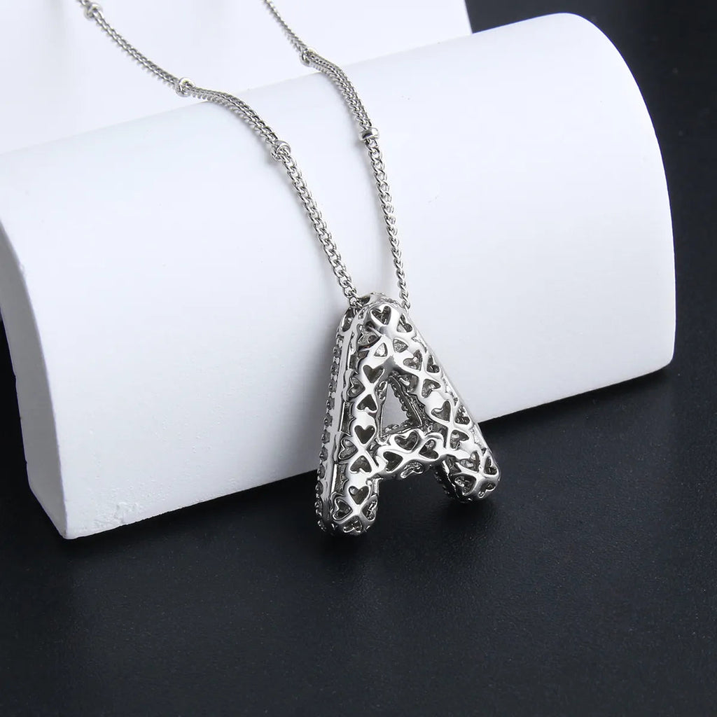 Bubble letter initial necklace set | White Gold