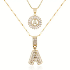 Pave letter initial necklace set | White Gold