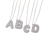 Bubble letter initial necklace set | White Gold
